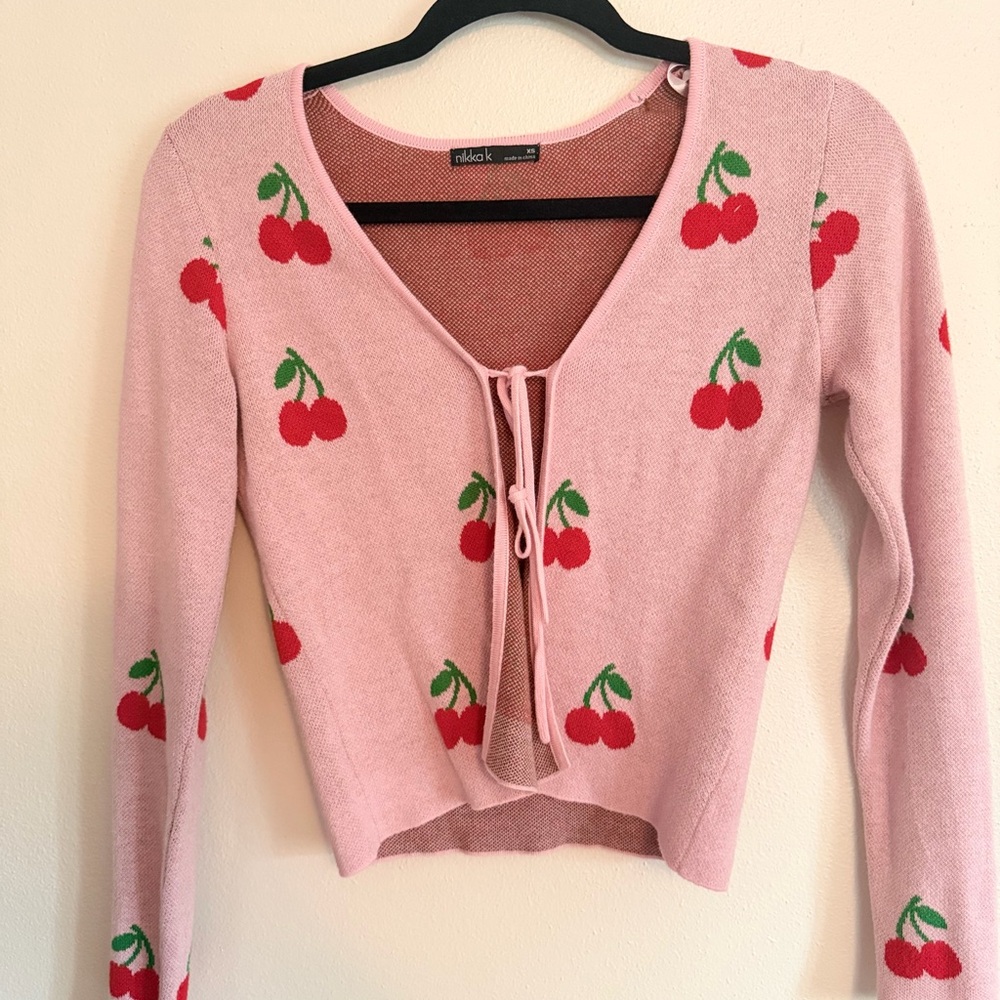 Nikka K Cherry Print Tie Front Cardigan.